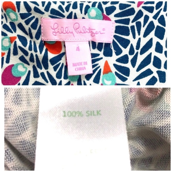 LILLY Pulitzer Feather Monogram Print Silk Stretch Flare Dress Teal Blue Size 4 - Picture 5 of 8